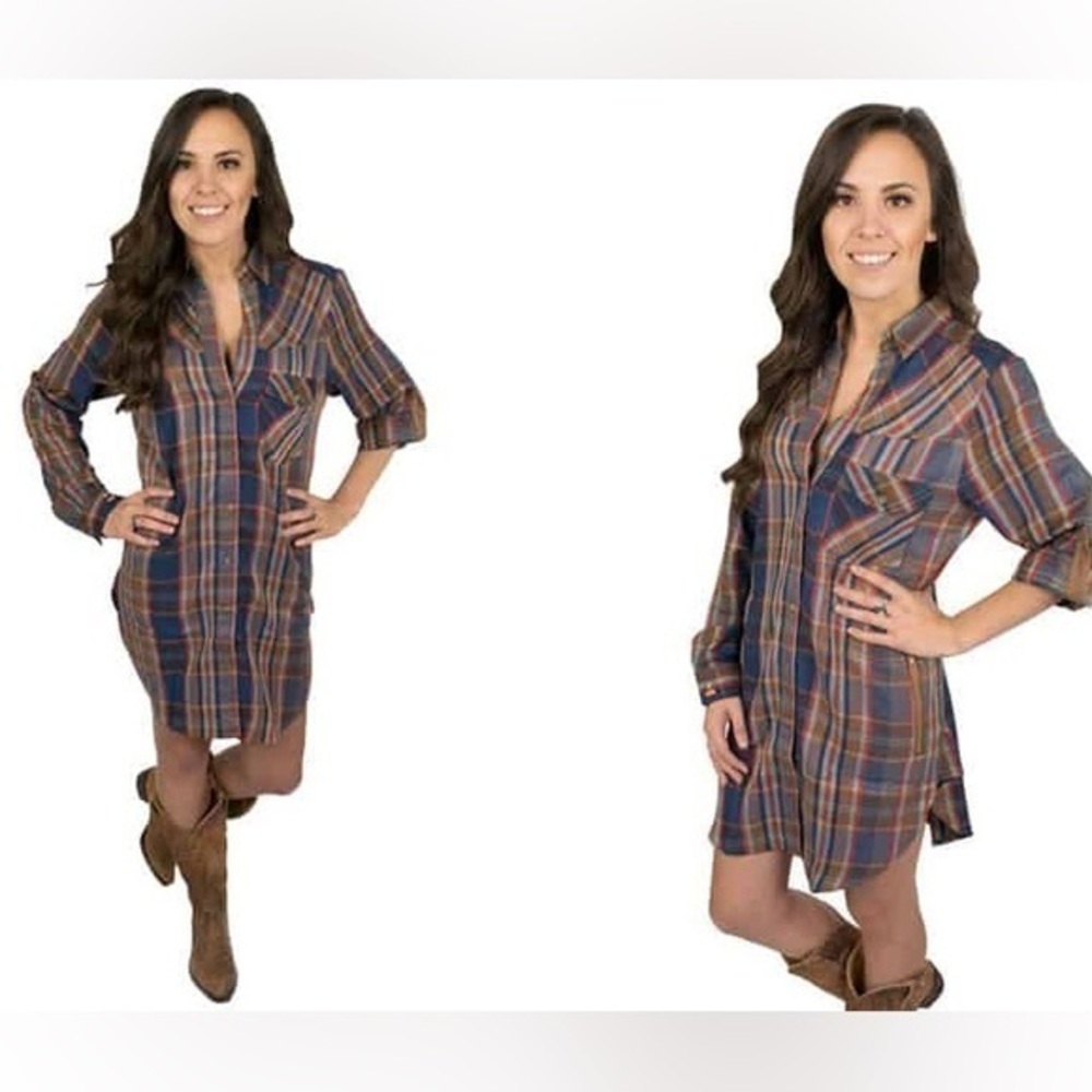 🌟Luxe TASHA POLIZZI Highland Plaid Tunic Shirt Dress In Cotton - Size small